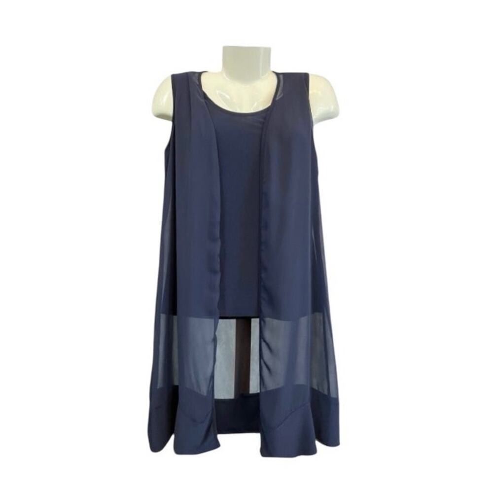 Adele & May Women's Navy Sleeveless Layered Sheer Lined Blouse | Size Medium